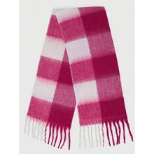 1pc Leopard Print Autumn/Winter Fashion Striped Plaid Fleece Warm Women Boucle Deep Brown Wool Thick Scarf, Warm Acrylic Scarf Like Cashmere, Bohemian Casual Windproof Couple Shawl, Comfortable Blanket Scarf, Suitable For Daily Wear For Dress - Rose Pink - 查看 2