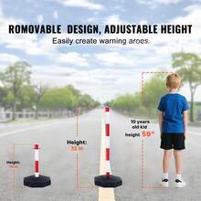 Conos Para Trafico,conosSeguridad,poste Delimitador 4 piezas Poste de delineador de tráfico ajustable con base de goma, conos de estacionamiento deseguridad, barrera de entrada resistente con cadenas de 26.25 pies - Rojo y negro - Ver 3