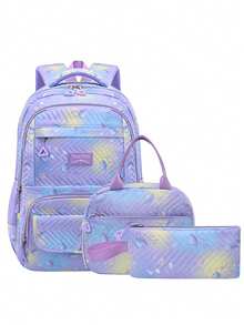 3pcs Set Jellyfish Print Backpack With Handbag And Pencil Case - Cute Jellyfish Design, Adjustable Shoulder Straps, Lightweight Polyester Student Backpack, Zipper Closure, Girls Backpack, Back To School Gift