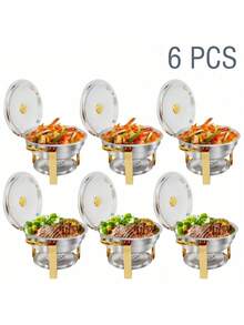 2/4/6 件装 5QT 不锈钢圆形火锅套装，适用于自助餐、家庭聚会、圣诞聚会、餐饮活动 - 完整的自助餐加热托盘套装，适用于烹饪、节日主题、食物，无需电源，节日自助餐必备 | 圆形烤盘 | 餐饮用品 - 彩色 - 查看 13