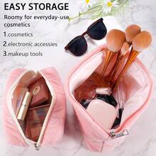 ZLFSRQ 2Pcs Makeup Bag For Women  Large Capacity Cosmetic Bags Pl 11ush Pencil Case Pink Checkered Pouch For Purse Coquette Zippered Toiletry Bag Organizer Y2K Aesthetic Pencil Pouch - Pl 11ushCheckered2PcsPink - 查看 3