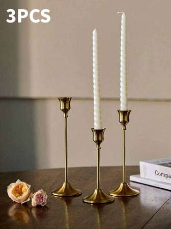 6/3/1 Set Brass Gold/Black Tapered Candle Holders, Vintage Modern Decorative Centerpiece, Suitable For Fireplace, Wedding, Party, Housewarming, Birthday, Graduation, Cozy Home, Dining Table Decor, Mother's Day, Party Supplies, Fine Dining, Wedding Decor