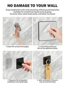 1/4pcs Square Adhesive Hooks, Wall-Mounted No Drill Towel Hooks, Hanger Hooks, Shower Clothes Rack, Home & Apartment Essential, Bathroom Kitchen Organizer & Storage - Please Choose - View 8