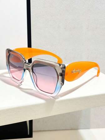 1pc Unisex Retro Large Frame Y2K Letter Decor Glasses, Suitable For Vacation