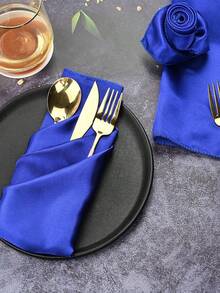 4pcs/6pcs/12pcs Elegant Royal Blue Soft Satin Napkins, Smooth Dining Table Napkins For Wedding, Home, Kitchen, Hotel, Party, Birthday Decoration - Royal Blue - View 4