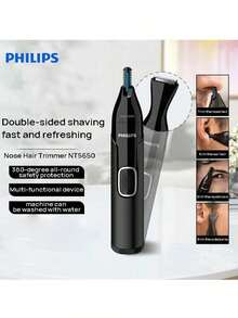 PHILIPS NT5650 Men's Precision Facial Trimmer: Protective Shield System For No Pulling, Ergonomic Non-Slip Handle, Travel-Friendly, Dual-Sided Blade For High-Efficiency Hair Removal, Black - Black - View 4