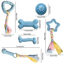 6件套耐用橡胶狗狗磨牙玩具套装，迷彩主题玩具，洁牙玩具，互动磨牙玩具 - 彩色 - 查看 2