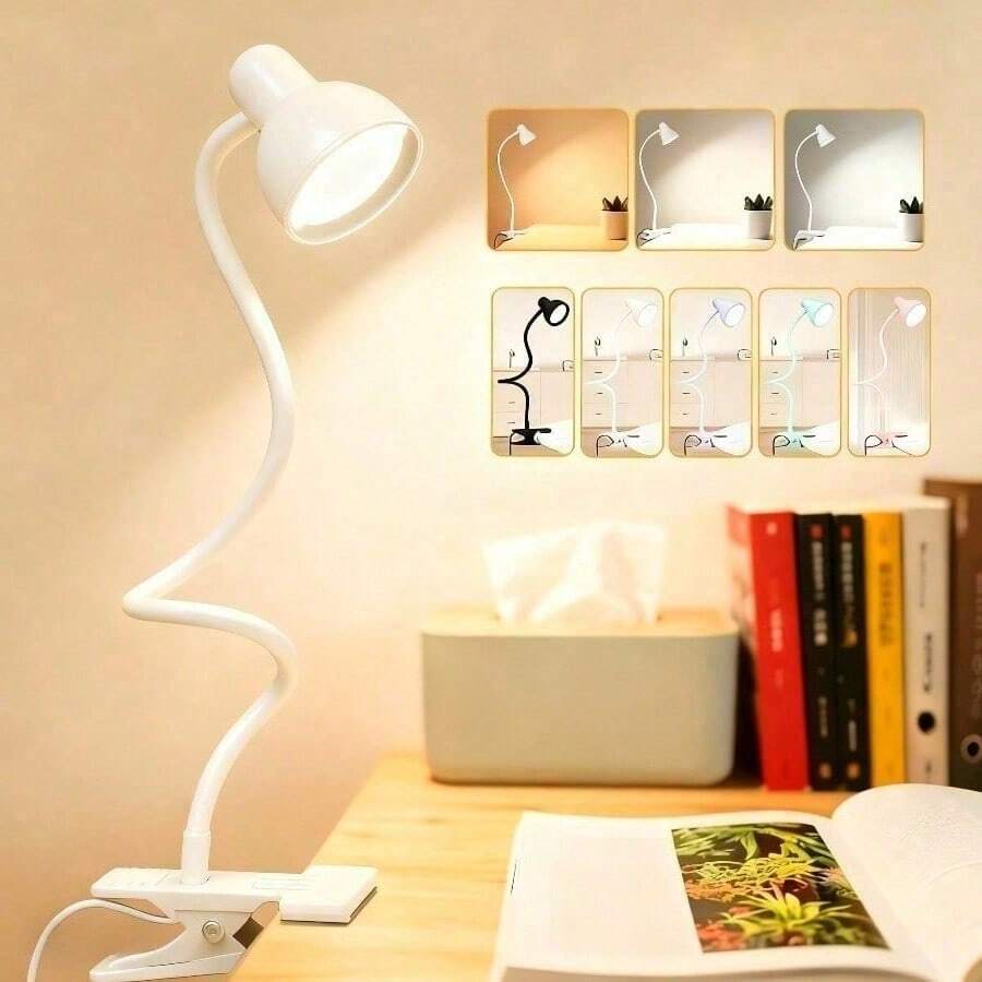 LED阅读灯，3种颜色模式和10级亮度调节，灵活的鹅颈灯臂，夹式设计，适用于床头、书桌或办公室。 - Semicircle - 查看 1