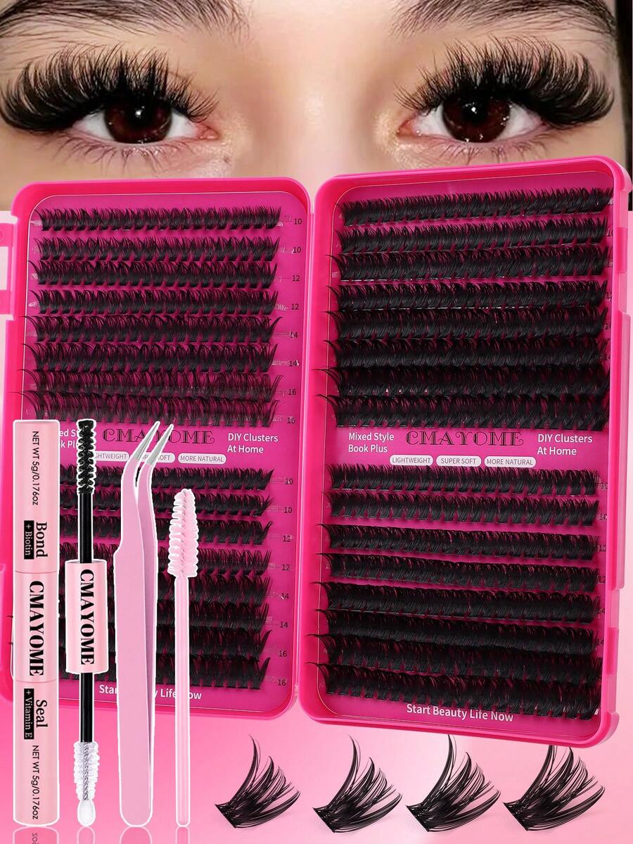 640/200pcs D Curl Individual Eyelashes High Capacity Eyelashes Book With Adhere Glue, Tweezers, Eyelash Brush, Beginner Friendly Fake Lashes Kit, Easy To Use, Diy At Home, Mixed Style False Lashes Extensions Kit, Starter Friendly Kit, Fluffy Thick And Natural Look Lashes, Suit For Daily/Light/Heavy/Cosplay/Night Party Eyes Makeup Beauty