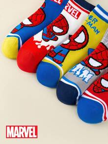 1/5 Pairs Marvel Spider-Man Kids Socks, Superhero Pattern, Breathable & Soft, Boys & Girls, Casual Everyday Wear/Party Gift/Easter/Spring/Summer - Multicolor - View 8