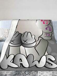 1pc Kawss Kawaii Kaw Anime Glam Style Flannel Blanket Super Soft Warm Bed Blanket Sofa Bedding Bedroom Sofa Office Car Four Seasons Cozy Shaggy Blanket Girls Boys Adult Gift - 黑色 - 查看 1