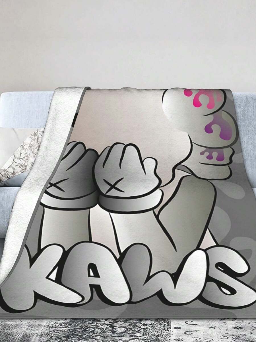 1pc Kawss Kawaii Kaw Anime Glam Style Flannel Blanket Super Soft Warm Bed Blanket Sofa Bedding Bedroom Sofa Office Car Four Seasons Cozy Shaggy Blanket Girls Boys Adult Gift - 黑色 - 查看 1