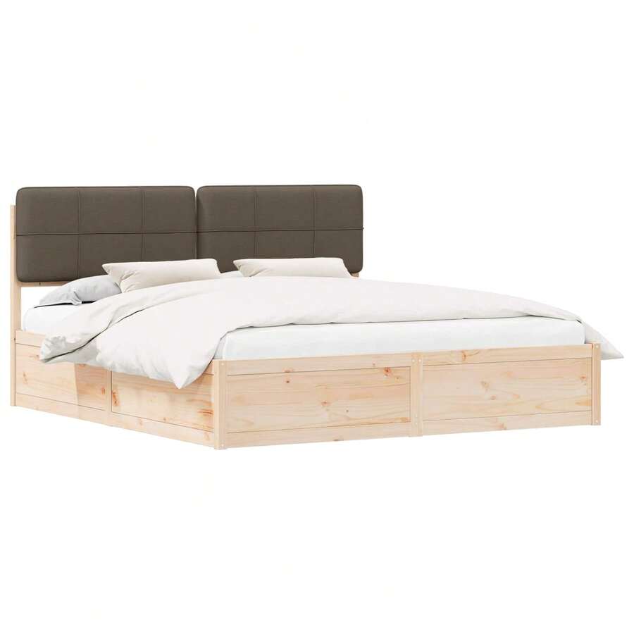 vidaXL Cadre de lit avec tête de lit rembourrée Taupe 200 x 200 cm - Gris - Voir 1