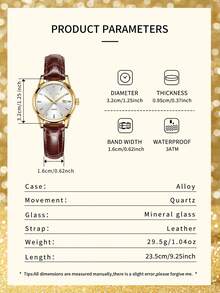 Girl's 30M Waterproof Watch Luminous Dial Mineral Glass Leather Strap Casual Quartz Wristwatch - Gold - View 6