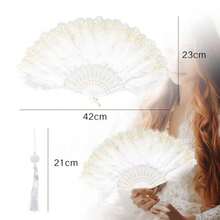 NIIIYTYB Feather Fan White Foldable Handheld Flapper Fan With Feathers 1920s Vintage Embroidered Flower Folding Fan For Women Costume Party Wedding Dancing Decoration Chinese Hand Fan#Rad - như hình - Xem 3