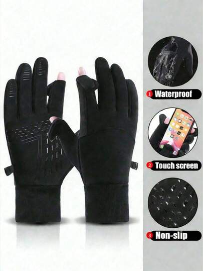 1 Pair Winter Windproof Waterproof Touchscreen Warm Gloves, Suitable For Outdoor Cycling, Fishing, Running, Skiing, Driving, Men Anti-Slip Cold-Proof Touchscreen Gloves, Ideal Gift, Snow Gloves
