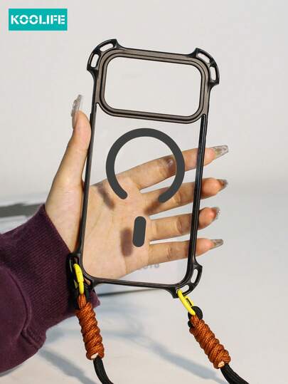  Koolife 2pcs Phone Case And Strap Set [1pc Four-Corner Drop-Proof Phone Case, 1pc Detachable Lanyard], Transparent Magnetic PC+TPU Case With Airbag Bumpers, Raised Lens Protection & Anti-Collision, Crossbody Lanyard Included, Compatible With IPhone 13/13Pro/13ProMax/13 Mini/14/14Pro/14ProMax/14 Plus/15/15 Plus/15Pro/15ProMax/16/16Pro/16ProMax/17/17Pro/17ProMax