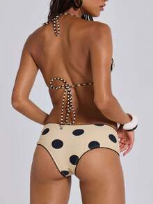 Conjunto de bikini de 2 piezas para mujer, top de bikini triangular con tiras y shorts de natación de tiro bajo, ropa de playa estilo Y2K - Beis - Ver 3
