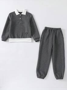 2pcs/Set Boys' Colorblock Long Sleeve Polo Shirt And Casual Comfortable Pants Outfit, Fashionable And Suitable For Outdoor, Spring/Autumn