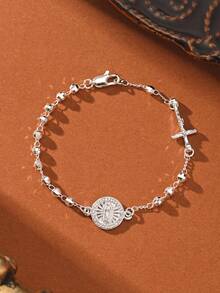 1件手工串珠圣母玛利亚宗教手链，银色，适合送给朋友、女朋友，女性日常及节日佩戴 - 銀色 - 查看 8