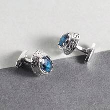 1对奢华精致的高端黄铜锆石男士衬衫袖扣 - 銀色 - 查看 7