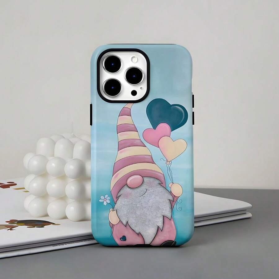 Funda de Teléfono 2 en 1 con Globo de Corazón de Gnomo Feliz para el Día de San Valentín, Duradera y Robusta, Diseño de Doble Capa Proporciona Excelente Protección, Antigolpes y Duradera, Adecuada para 17 16e 16 15 14 13 12 11 8 7 X XS XR Plus Pro Max Mini SE2 SE3, Regalo de Cumpleaños Navidad, Regalo de Cumpleaños, Patrón de Corazón, Diseño Lindo, Funda Robusta, Cubierta Duradera, Accesorios para Teléfono, Regalo Romántico, Usuario de - Colores mixtos - Ver 1