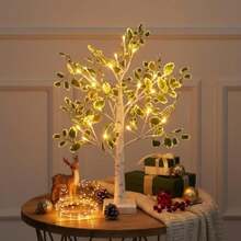 NXUEBDU Lighted Birch Trees With Green Leaves For Indoor Decor, 2ft Light Up Tree Lamp With Timer, Fairy Light Spirit Tree For Christmas, Office, Wedding, Home Decorations, USB_Battery Powered - MàuB - Xem 4