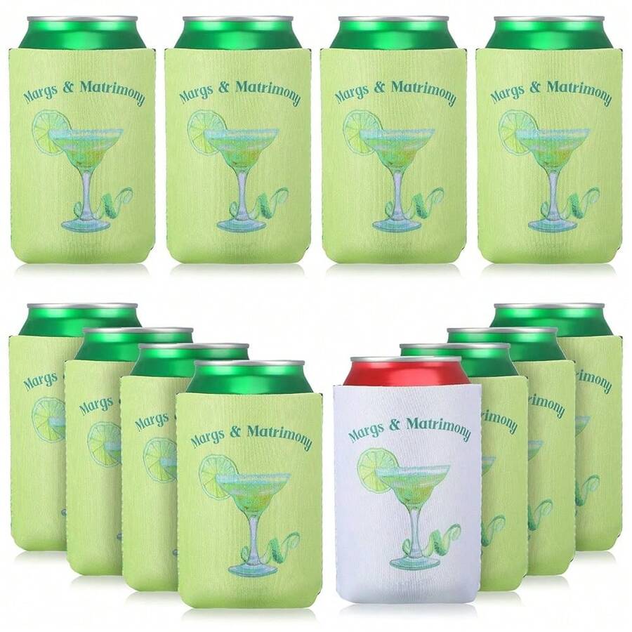12 Count Bachelorette Can Coolers Bulk Margarita Party Can Sleeves Margs And Matrimony Beer Cup Holders For Bachelorette Party Favor Bridal Shower Wedding Decorations (4.72 X 3.54 Inch) - 4.72 x 3.54 英寸 - 查看 1