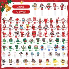72 Pcs Christmas Straw Toppers Cute Silicone Straw Covers For 30/40 Oz Tumblers Reusable 10mm Dust Proof Tips Caps With 72 Christmas Unique Designs For Xmas Gifts Party Accessories - Christmas - View 5
