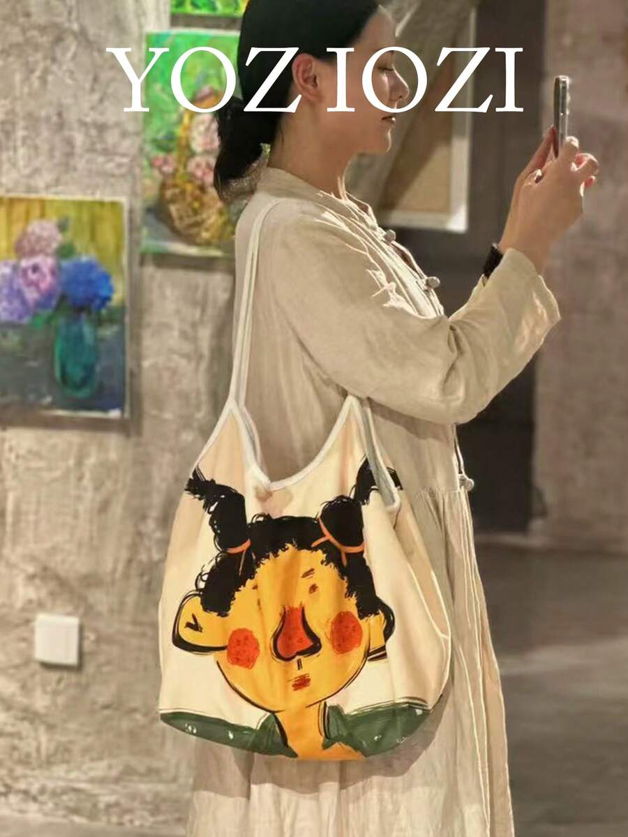 Túi tote cỡ lớn kiểu Hàn Quốc độc đáo, dung tích lớn, thích hợp cho sinh viên đại học, đi làm, hoạt động ngoài trời, mua sắm hàng ngày, túi đeo vai bằng vải canvas, du lịch, thể thao. - Nhiều màu - Xem 1