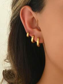 6pcs/Set Women's Stainless Steel Geometric Design Earrings Set, Suitable For Daily Wear - Multicolor - View 8