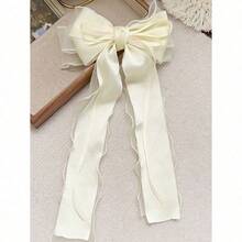 1pc Beige Mesh Hair Clip With Heart Print, Large Bowknot And Spring Clip, Elegant And Gentle Hair Accessory Hair Bow For Spring Valentine's Day, School Stuff, College, Bows, Cute, Hair Accerssories - 米 - 查看 4