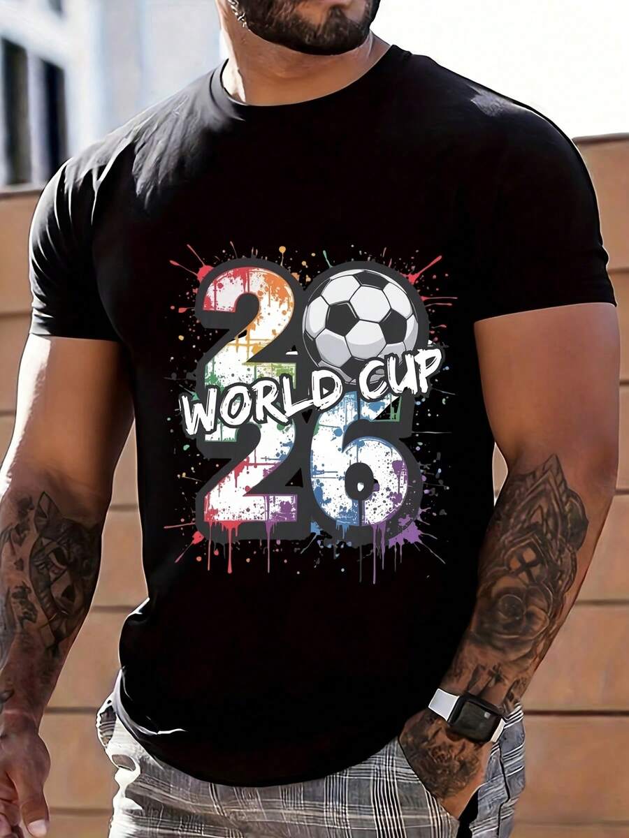 2026 World Cup Soccer Football T-Shirt Men's Casual Sport Graphic Tee For Fans And Events - 黑色 - 查看 1