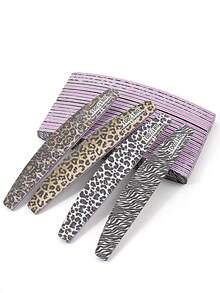 4pcs Leopard Print Nail Files, Crescent Shaped, Ergonomic Design, Convenient For Buffing And Shaping, Comfortable Grip, Suitable For Daily Use, Travel And Nail Salons - Multicolor - View 2