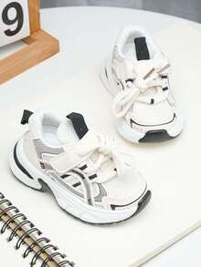 1双儿童网面软底防滑轻便透气休闲时尚厚底运动鞋，舒适户外跑步鞋，适合春秋季穿着 - 黑色 - 查看 8