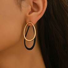 1 Pair Fashionable Front & Back Geometric Teardrop Earrings, Minimalist Middle Eastern Style, Suitable For Daily Outfit Matching