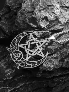 1件复古凯尔特结星月五芒星吊坠项链，高品质不锈钢北欧维京风格男女通用珠宝配饰 - 星星 - 查看 5