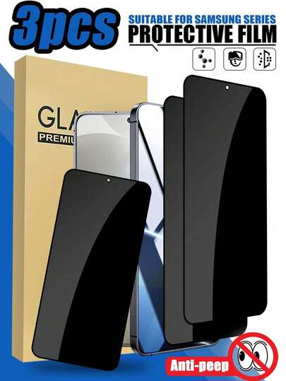 3pcs Compatible With Samsung Series, Silk-Printed Privacy Screen Protector, 28° Side Privacy Protection, 3D Tempered Glass Curved Edge, Anti-Shatter, Suitable For Galaxy S21FE/Galaxy S23FE/Galaxy A54/Galaxy A06/Galaxy A15/Galaxy A31/Galaxy A34/Galaxy A35/Galaxy A55/Galaxy A16/Galaxy A26/Galaxy A36, Full Coverage, Easy Installation, Gift For Birthday/Easter/'s Day/Christmas/Family/Friends/Boyfriend/Girlfriend