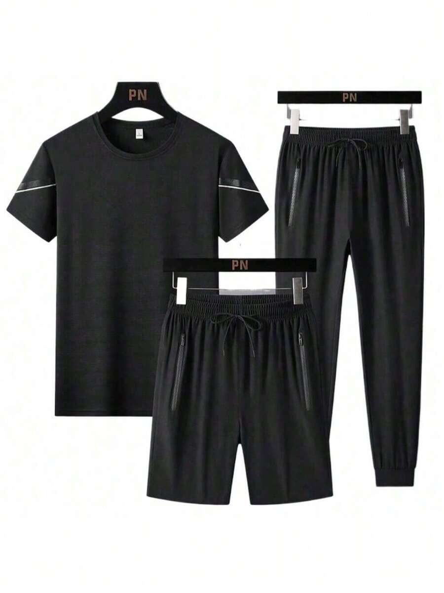 Men T-Shirt Co-Ords - Black - View 1