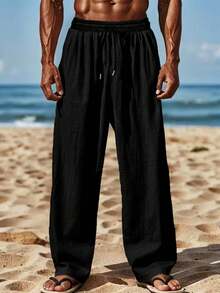 Pantalones rectos casuales y sueltos de hombre, ligeros, para exteriores - Negro - Ver 4