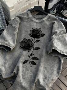 Camiseta de Hombre de 230g de Peso Pesado Lavada y Desgastada 100% Algodón - Estilo Vintage Americano Retro de Ajuste Suelto, Camiseta de Manga Corta con Cuello Redondo, Adecuada para Campus, Hip-Hop, Ropa Casual - Lavable a Máquina para Todas las Estaciones - Negro - Ver 9