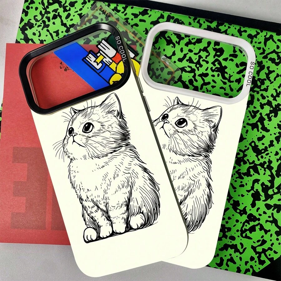 This Line Art Cat Phone Case In Silver Material Is Compatible With  17, 16, 15, 14, 13, 12, 11 Plus, 17 Pro, 17 Pro Max, 17 Air, And  17 Series. It's The Perfect Christmas Gift For A Friend, Loved One, Or Yourself.