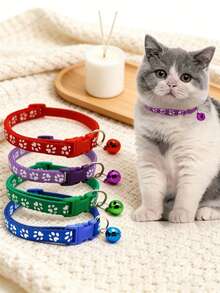 Collar con campana para gato, colorido y lindo, collar con campana y estampado de pata reflectante para gatos, collar de ajustable y colorido adecuado para gatos y perros pequeños - Multicolor - Ver 6