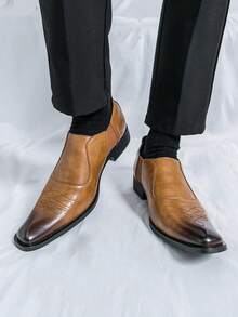 Sapatos Sociais Retrô Clássicos, Mocassins Casuais da Moda, Adequados para Trabalho, Caminhada, Escritório Interno, Sapatos de Noivo Bordados para Casamento - Castanho - Visão 6
