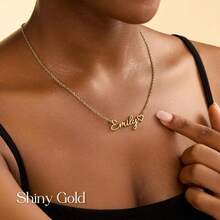 1pc Customized Heart-Shaped Name Necklace, Elegant Gold-Tone Personalized Name Necklace, Minimalist Name Necklace, Gift For Daughter