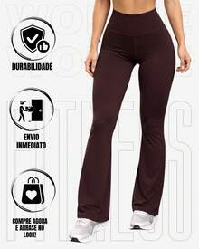WOLFOX High Waisted Flare Ballerina Pants In Suplex Polyester, Fitness Or Casual - 鏽棕色 - 查看 4