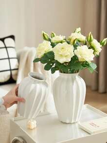 1pc Handmade Nordic-Style Ceramic Vase Embodies Modern Nordic And Bohemian Aesthetics, Showcasing Minimalist Beauty And Bringing A Luxurious Atmosphere To Home Decor. It's An Excellent Decorative Piece, Perfect For Placement In Living Rooms, Bedrooms, Bathrooms, And Other Spaces. It Can Also Be Used To Grow Hydroponic Plants Or Display Dried/Fresh Flowers, Making It An Ideal Gift For Festivals, Weddings, And Other Celebrations. - Multicolor - View 2