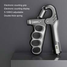 Electronic Grip Strength Training Device With Counter - Adjustable Arm And Finger Strength Trainer From 5 To 100 Kg For Rehabilitation, Fitness And Physiotherapy, Grey