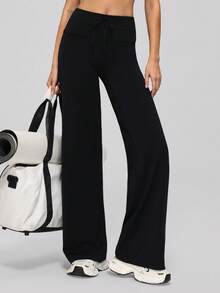 MASKERT Women's High Waist Drawstring Wide Leg Sweatpants, Loose & Flowy, Slimming & Comfortable, Casual Sports Pants - Black - View 7