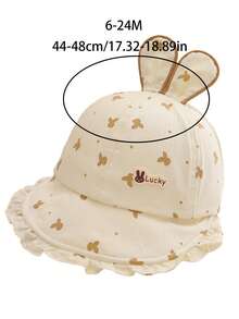1pc Baby Girl Sun Hat, Thin Spring/Autumn Princess Style Wide Brim UV Protection Baseball Cap, Suitable For Outdoor Activities, Fits 6-24 Months - Bunny-patterned Sun Hat - View 3